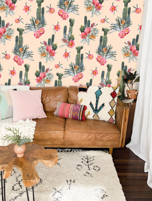 Tropic Cacti Removable Fabric Wallpaper - Peel and Stick! | Wallpaper by Samantha Santana Wallpaper & Home