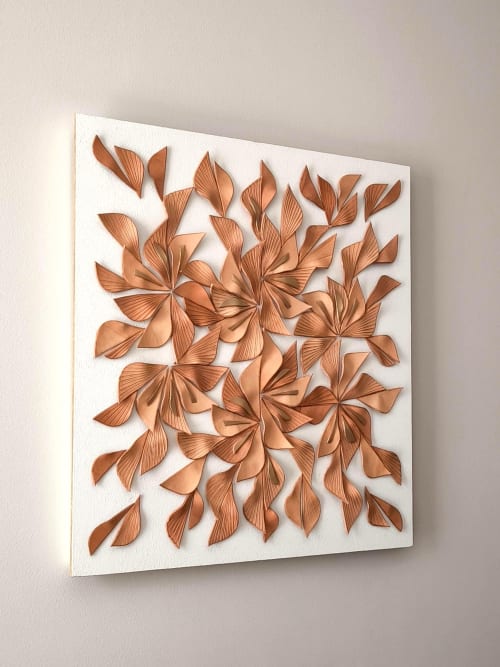 Large 3D Leather Wall Art "Botanica: 6 flowers" — Sculptural Textured Botanical Wall Decor, Handmade | Sculptures by Leather Spring Studio