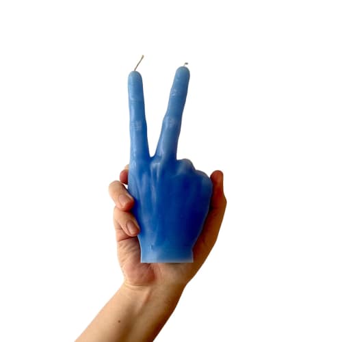 Light Blue Hand candle - Peace symbol shape | Decorative Objects by Agora Home