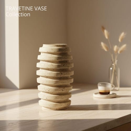 Fluted travertine vase | Vases & Vessels by AYMARBLEDESIGN LLC
