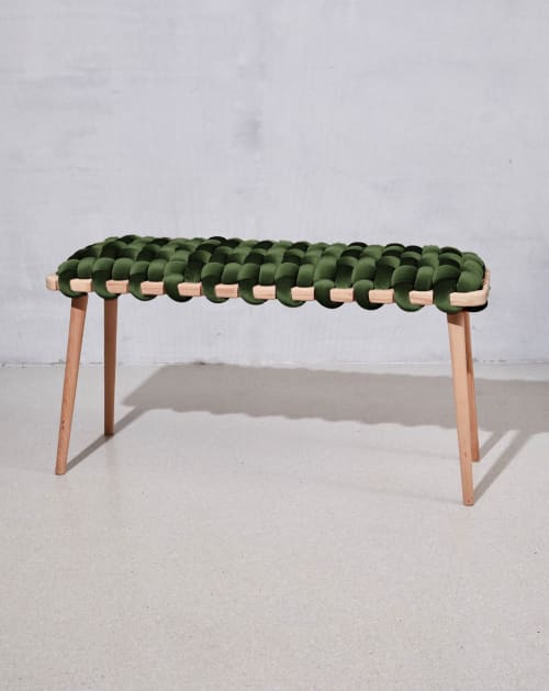 Olive Green Velvet Woven Bench | Benches & Ottomans by Knots Studio