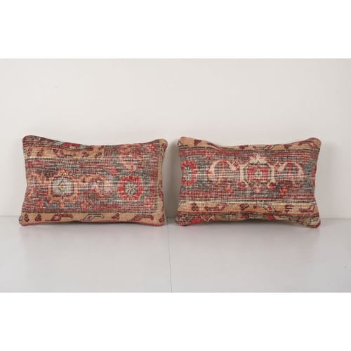 Set of Two Oushak Rug Lumbar Pillow, Pair Ethnic Pillow Cove | Pillows by Vintage Pillows Store