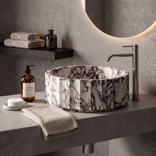 Modern Fluted Natural Stone Bathroom Basin | Water Fixtures by AYMARBLEDESIGN LLC