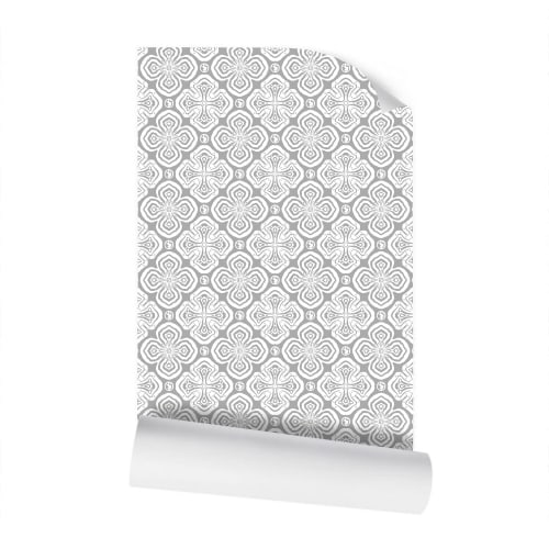 Larkspur Petals White on Grey - Small Wallpaper Print | Wall Treatments by Sean Martorana