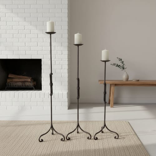 Hand Forged Iron Candelabra Set of 3 (90-100-110cm) | Candle Holder in Decorative Objects by edecrawzFC