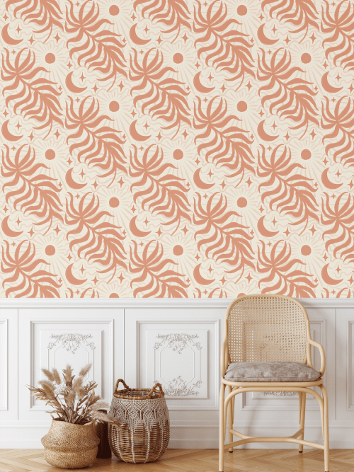 Lunar Leaf Traditional Wallpaper - Prepasted, beige | Wallpaper by Samantha Santana Wallpaper & Home