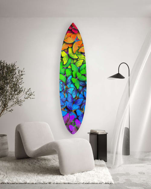 Colorful Butterflies Acrylic Surfboard Wall Art | Wall Sculpture in Wall Hangings by uniQstiQ