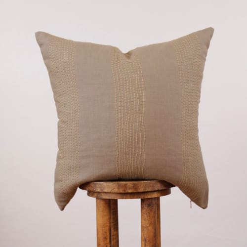 Light Brown Linen with Gold Beading Decorative Pillow 22x22 | Pillows by Vantage Design