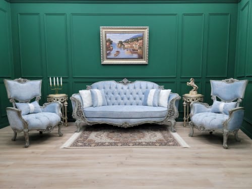 French Style Living Room Set/ Distressed wood Finish/ Hand C | Couches & Sofas by Art De Vie Furniture