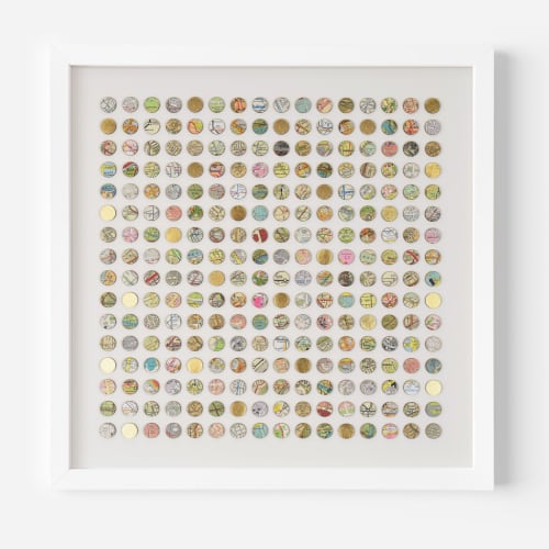 Two Hundred and Fifty Six London Map Dots Collage With Gold Leaf | Paintings by Amelia Coward