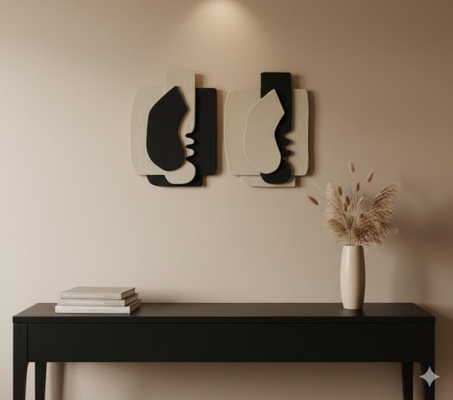 Set of 2 Wall Sculptures – Black & Beige Plaster Diptych – Modern Wabi Sabi Plaster Art – Minimalist Wall Hanging - Two Handcrafted Artworks | Wall Hangings by Vaiva Art Atelier