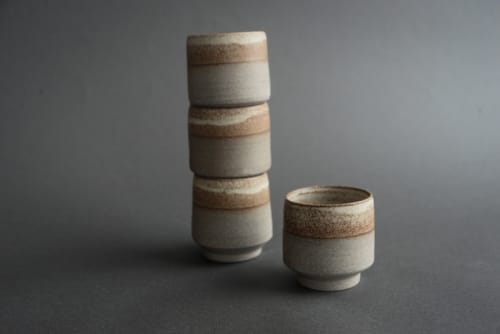 SET OF 4 tea or coffee espresso cup, grey matte edge minimal | Drinkware by Laima Ceramics