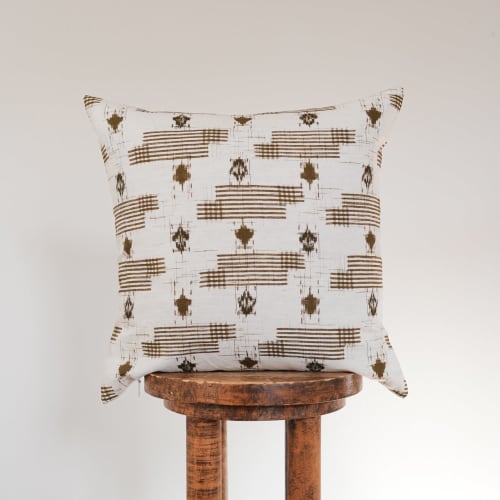 Cream & Brown Japanese Motif Pillow 18x18 | Pillows by Vantage Design