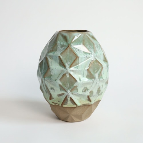 Oblique in Coral Green | Vases & Vessels by by Alejandra Design