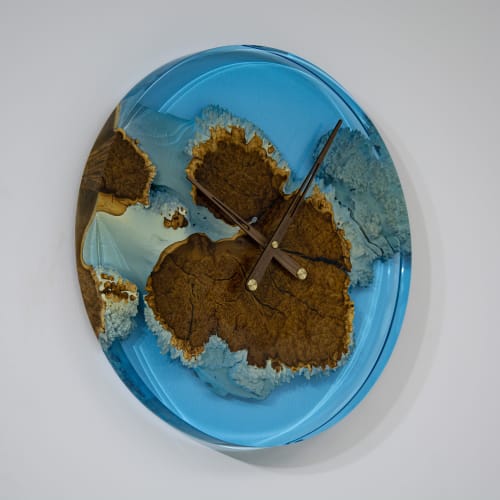 Transparent Blue Epoxy Wall Clock | TigerWoods Atelier | Decorative Objects by TigerWoodAtelier