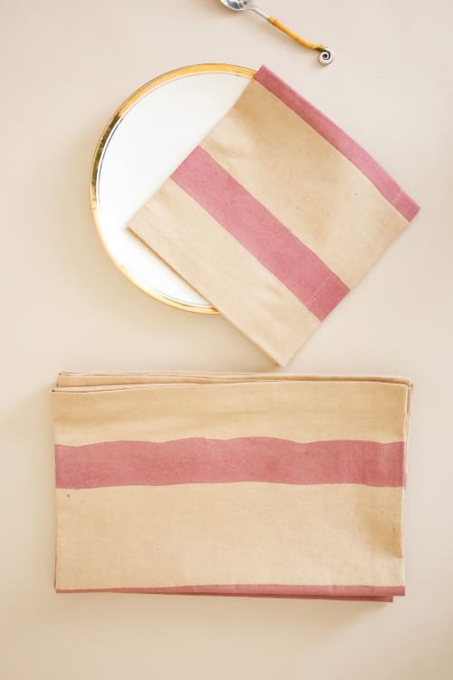 Oh! Stripes (Rose) Block Print Napkins, Set of 4 | Linens & Bedding by Ninéh