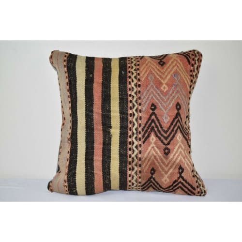 Turkish Striped Kilim Cushion Cover 16" X 16" | Pillows by Vintage Pillows Store