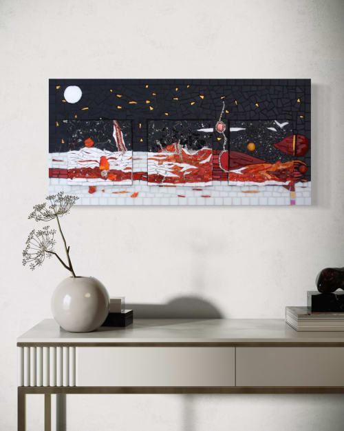 Saturns Moons Mosaic | Art & Wall Decor by Gila Mosaics Studio