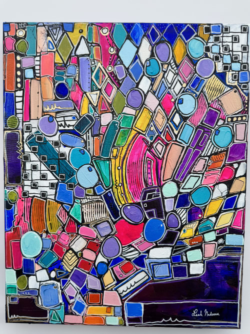 Purple Abstract Acrylic Painting on Canvas – Maximalist | Oil And Acrylic Painting in Paintings by Leah Nadeau