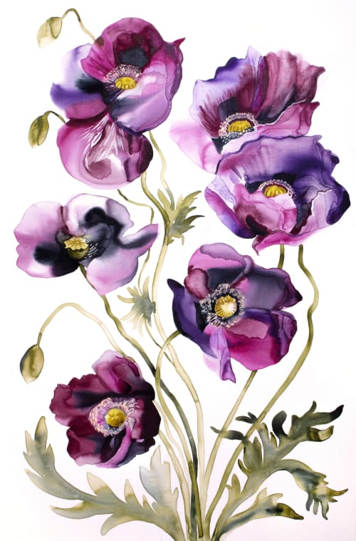 Poppies No. 8 : Original Watercolor Painting on Canvas | Paintings by Elizabeth Becker
