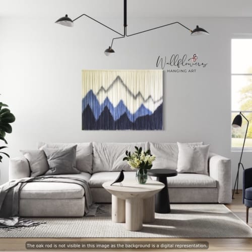 ALPS BLUE Wall Tapestry Blue Grey Mountain Landscape | Macrame Wall Hanging in Wall Hangings by Wallflowers Hanging Art