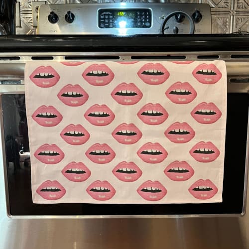 blush lips BISOU BISOUS! TEA TOWEL | Linens & Bedding by Mommani Threads