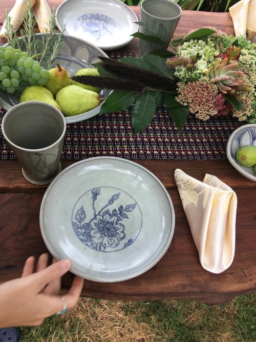 Botanical Tableware, Blue and Gray | Ceramic Plates by Ayla Mullen