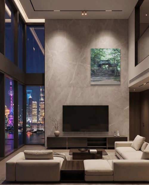 100x80cm Eigen Onsen Japan Landscape Impasto Oil Painting II | Oil And Acrylic Painting in Paintings by Dynasty Artisan