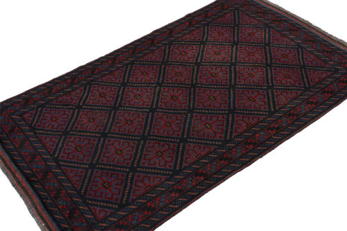 Rug & Kilim’s Afghan Baluch Tribal Rug in Burgundy and Blue | Rugs by Rug and Kilim