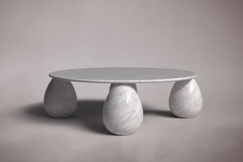 Cons Italian White Marble Round Coffee Table | Tables by HamamDecor LLC