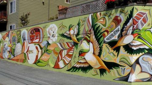 Birds, feathers and flower mural | Street Murals by John Osgood