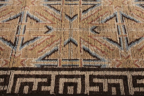 18th Century Chinese Rug In Beige Brown Geometric Pattern | Rugs by Rug and Kilim