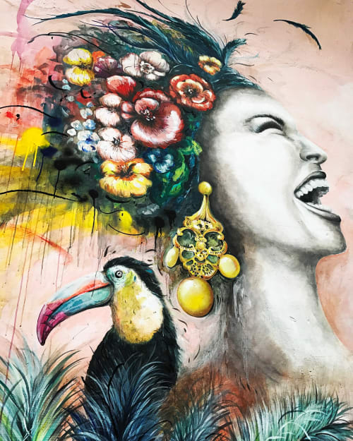 Laughing Brazilian Woman Mural | Street Murals by Elsa Jeandedieu Studio