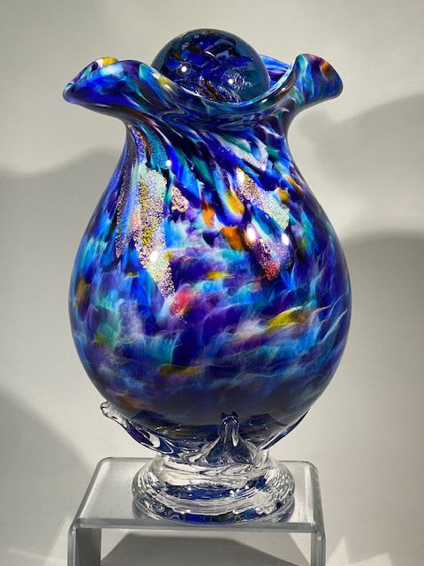 "Sacred Rainbow" ~ Blown Glass Cremation Urn | Vases & Vessels by White Elk's Visions in Glass - Glass Artisan, Marty White Elk Holmes & COO, Jo Pierce