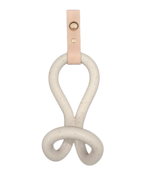 Ceramic, Leather & Brass Infinity Wall Hook - Light Oatmeal | Hardware by Alissa Goss Ceramics & Pottery