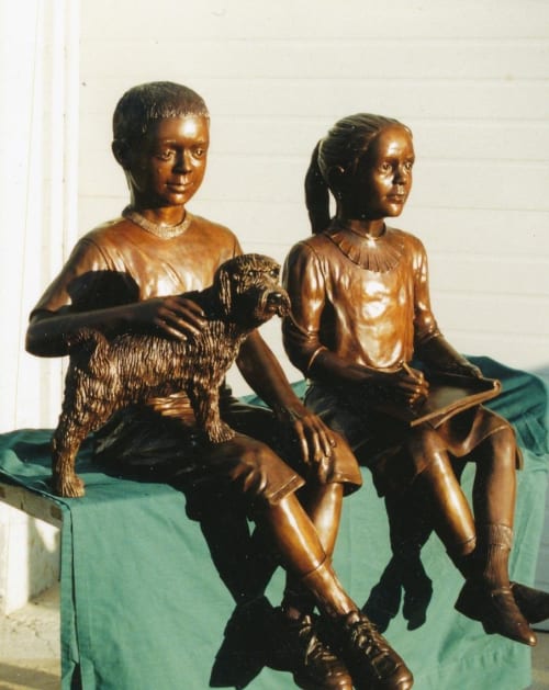 Patrick and Christina with Ozzie | Public Sculptures by Don Begg / Studio West Bronze Foundry & Art Gallery