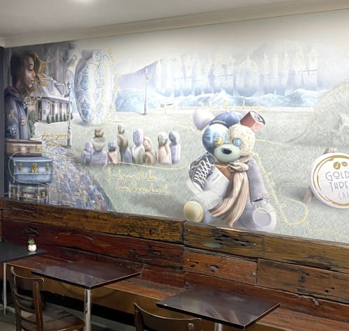 The Golden Thread Cafe Wall Mural | Murals by Kate Succar is Will o' The Wisp Design | Belmore in Belmore