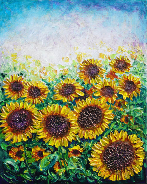 "Sunflower Celebration" - Original Painting | Oil And Acrylic Painting in Paintings by DaggArt