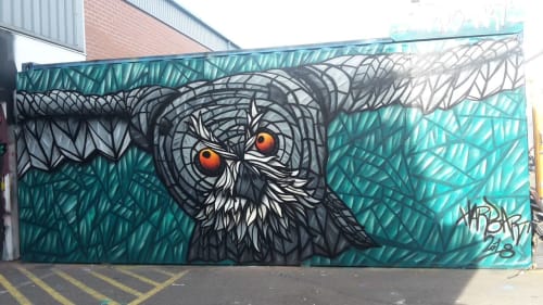 Flying owl, green/chromo | Street Murals by HarpoArt