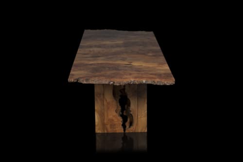 Cross Grain Burr Elm Table with Inverted Live Edge Legs. | Tables by Jonathan Field