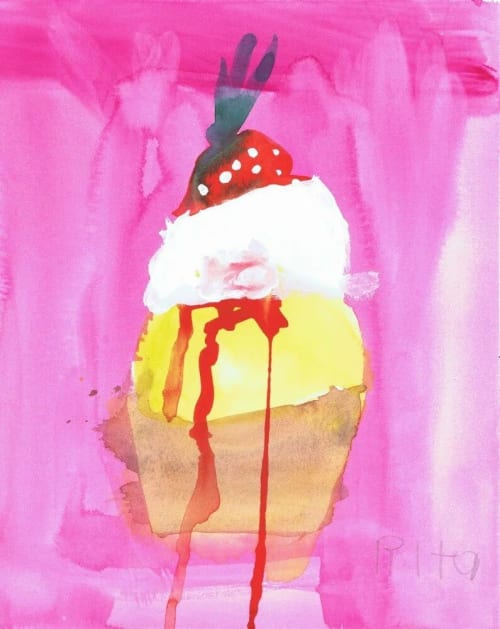 Strawberry Sundae - Original Watercolor | Watercolor Painting in Paintings by Rita Winkler - "My Art, My Shop" (original watercolors by artist with Down syndrome)
