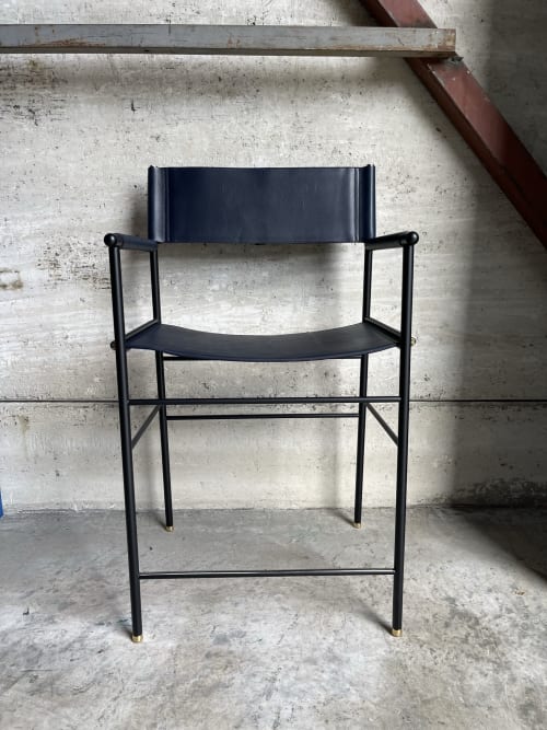 ¨Repose¨Counter StoolW/Backrest Leather&Rubbered Steel Frame | Chairs by Jover + Valls