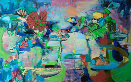 Water Garden | Oil And Acrylic Painting in Paintings by Gretta McCall