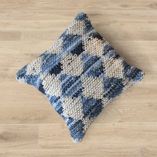 Set of 2-Handowoven Cotton/Denim Cushion-Blue/Ivory | Pillows by Selligram
