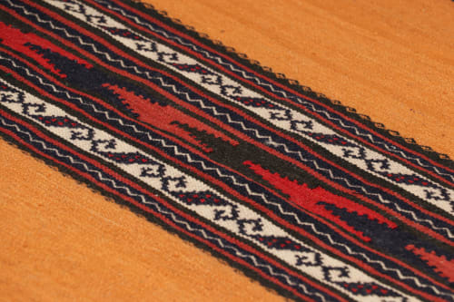 Vintage Afghan Kilim in Gold with Stripes & Geometric | Rugs by Rug and Kilim