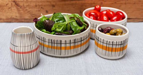 Porcelain dishes and jug in 'Reeds' design | Ceramic Plates by Kyra Mihailovic Ceramics
