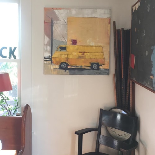 Yellow Van with Yellow Building | Paintings by Ruth Shively
