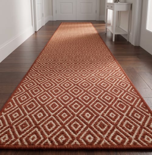 Handwoven Woolen Red Runner Rug | Rugs by Evergreen Carpets