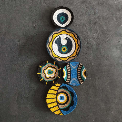 5 Pieces Of Evil Eye Bead Wall Plate, Blue Wall Plates | Ornament in Decorative Objects by Sarmal Design