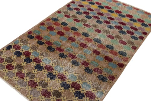 Hand-Knotted Vintage Distressed Art Deco Rug in Pink, | Area Rug in Rugs by Rug and Kilim
